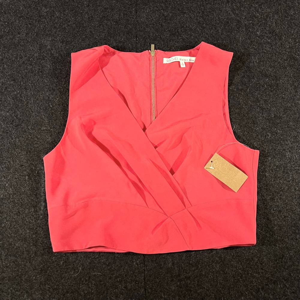 Rachel Rachel Roy Crop Top Womens 6 Hot Pink Surplice V-Neck Sleeveless Zip Back